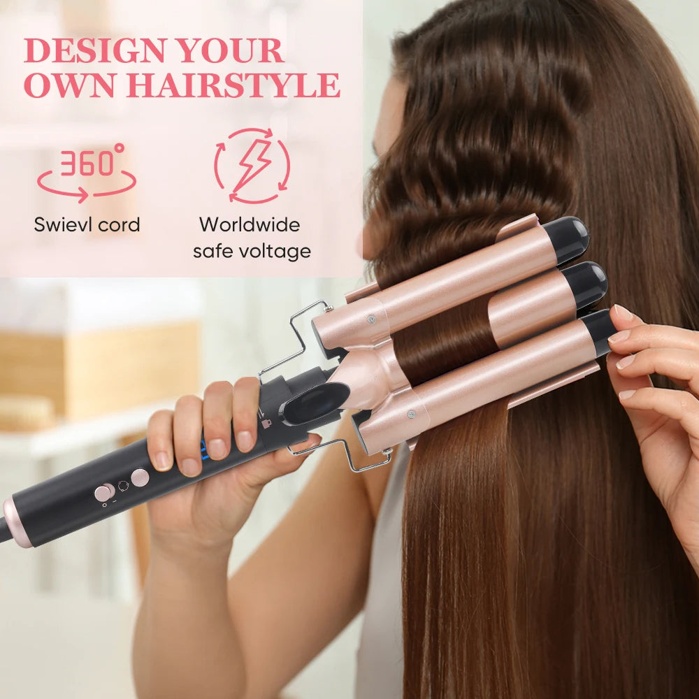 Hair Waver Style Tool 5 in 1 Hair Curler Interchangeable Curling Iron Curling Wand Set 3 Barrel Hair Curler Automatic