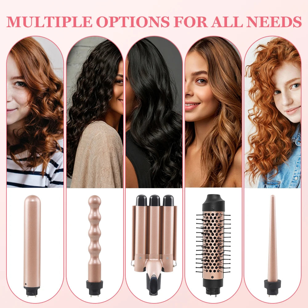 Hair Waver Style Tool 5 in 1 Hair Curler Interchangeable Curling Iron Curling Wand Set 3 Barrel Hair Curler Automatic