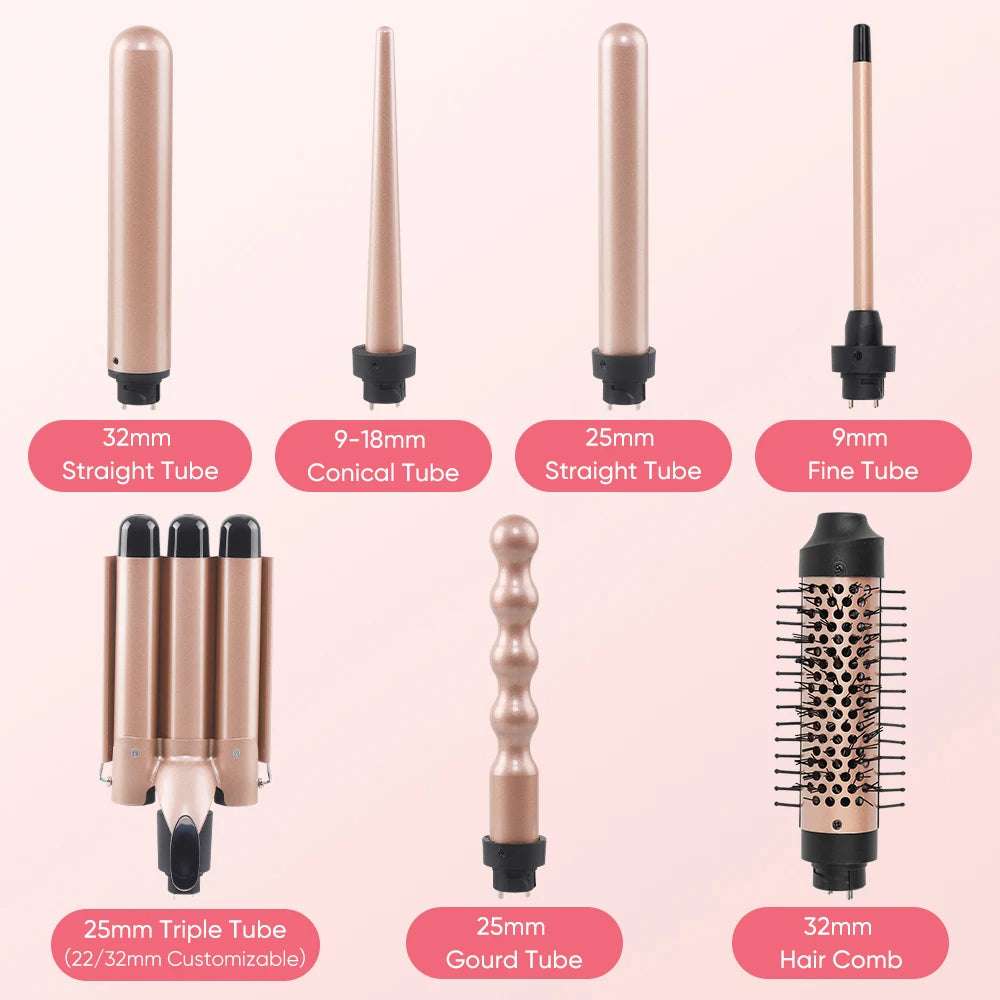 Hair Waver Style Tool 5 in 1 Hair Curler Interchangeable Curling Iron Curling Wand Set 3 Barrel Hair Curler Automatic