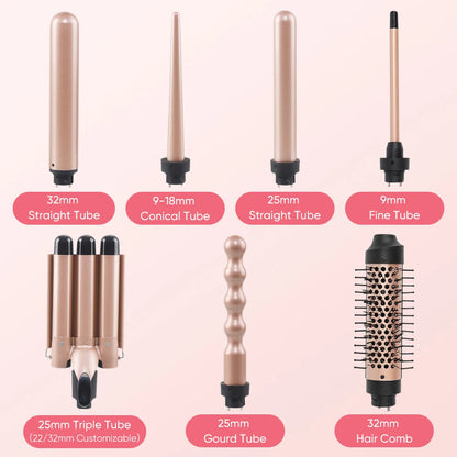 Hair Waver Style Tool 5 in 1 Hair Curler Interchangeable Curling Iron Curling Wand Set 3 Barrel Hair Curler Automatic