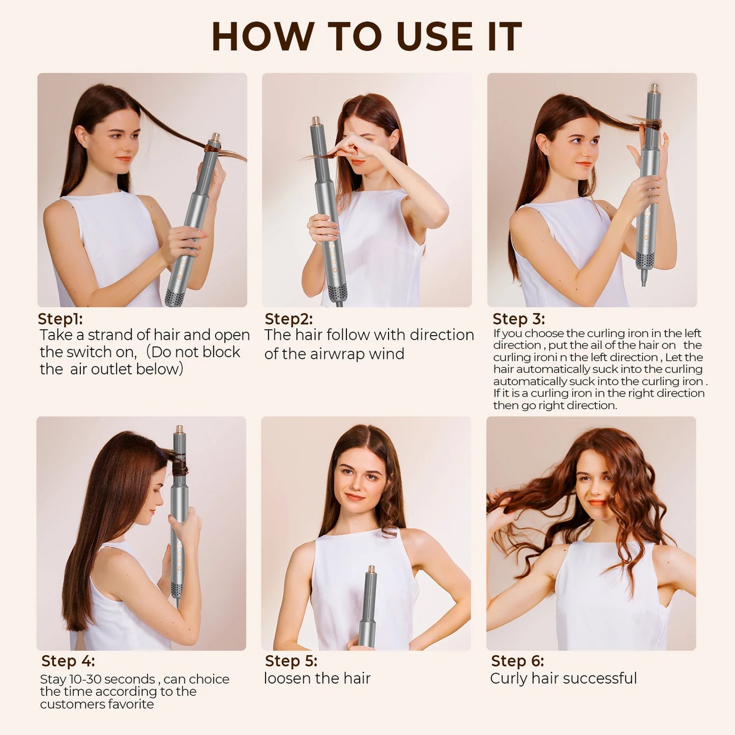 High Speed Hair Dryer Folding 8 in 1 Hot Air Comb Portable Curling Iron Negative Ion Hair Blower with Volumizing Styler